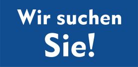 Stellenanzeige - Wir suchen Sie weiße Schrift auf blauem Hintergrund Stellenanzeige - Wir suchen Sie weiße Schrift auf blauem Hintergrund